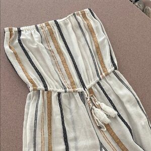 Striped Strapless Jumpsuit with Tassels